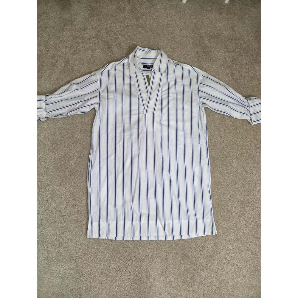 J.Crew Womens Blue White Striped Cotton Popover Shirt Dress Long Sleeve Medium